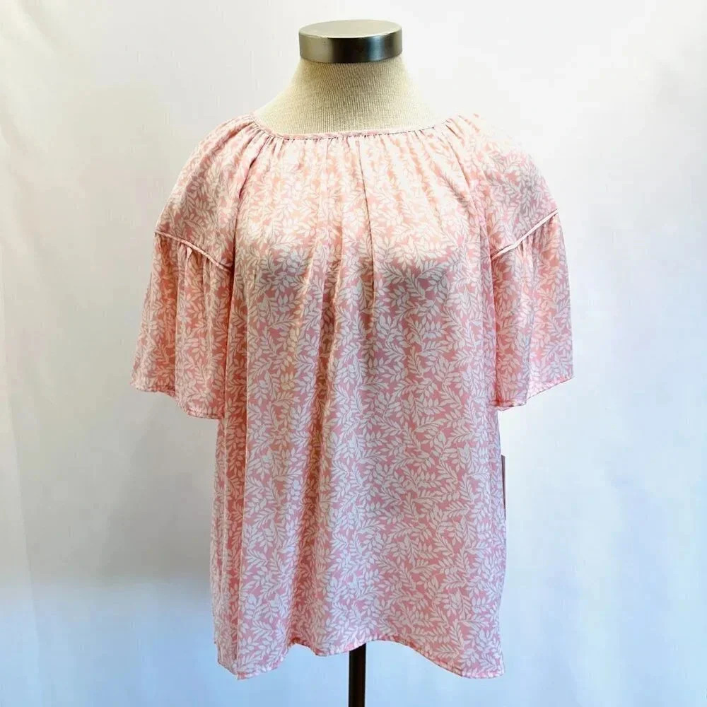 NWT CROFT & BARROW Women Short Sleeve Pullover Casual Pink Floral Shirt Size XL